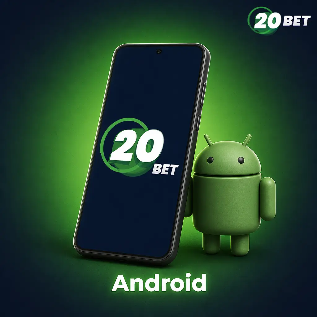 Logo Android s ikonou APK souboru 20bet aplikace pro chytré telefony a tablety