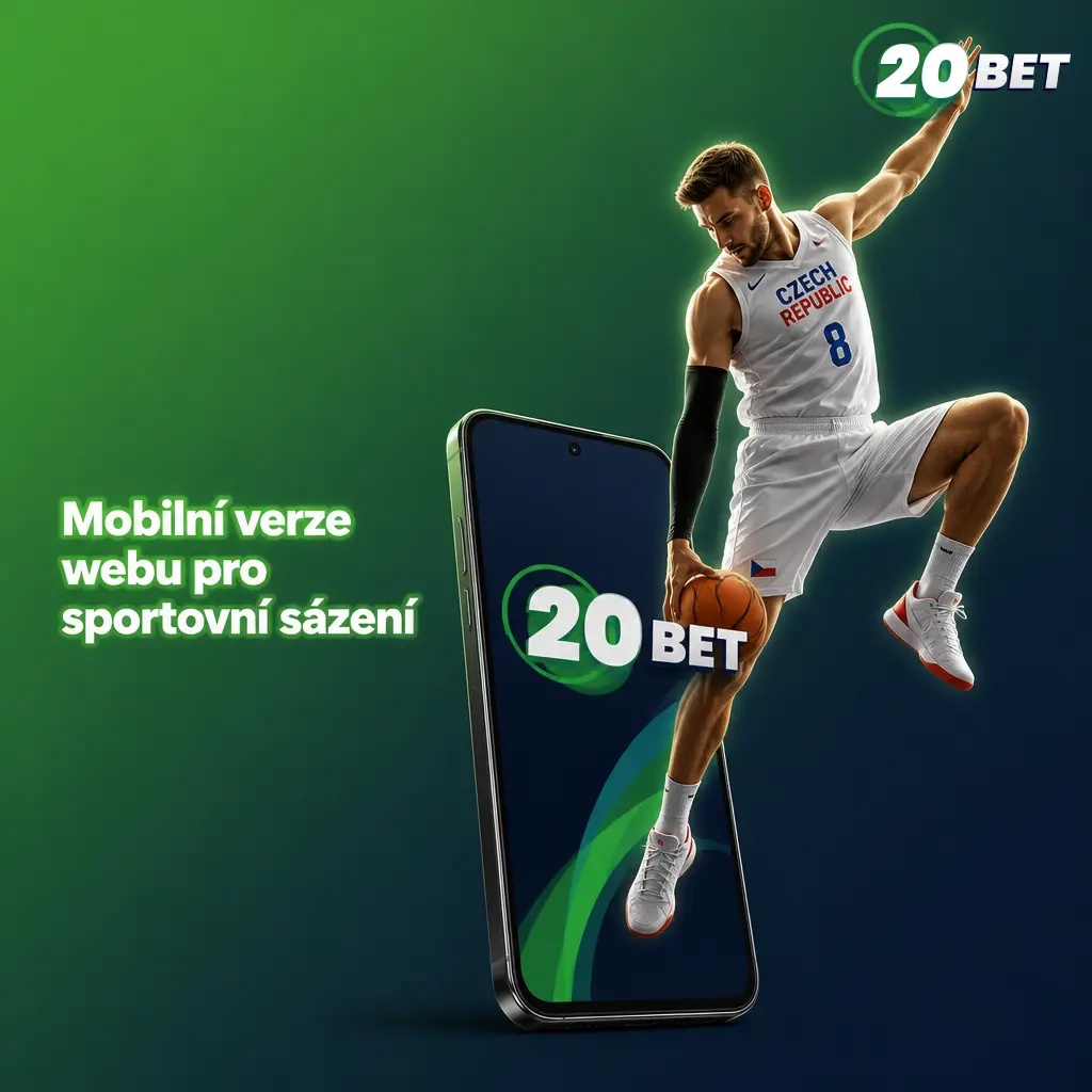 Mobilní verze webu 20bet pro sportovní sázení přizpůsobená displeji telefonu bez nutnosti stahování souboru