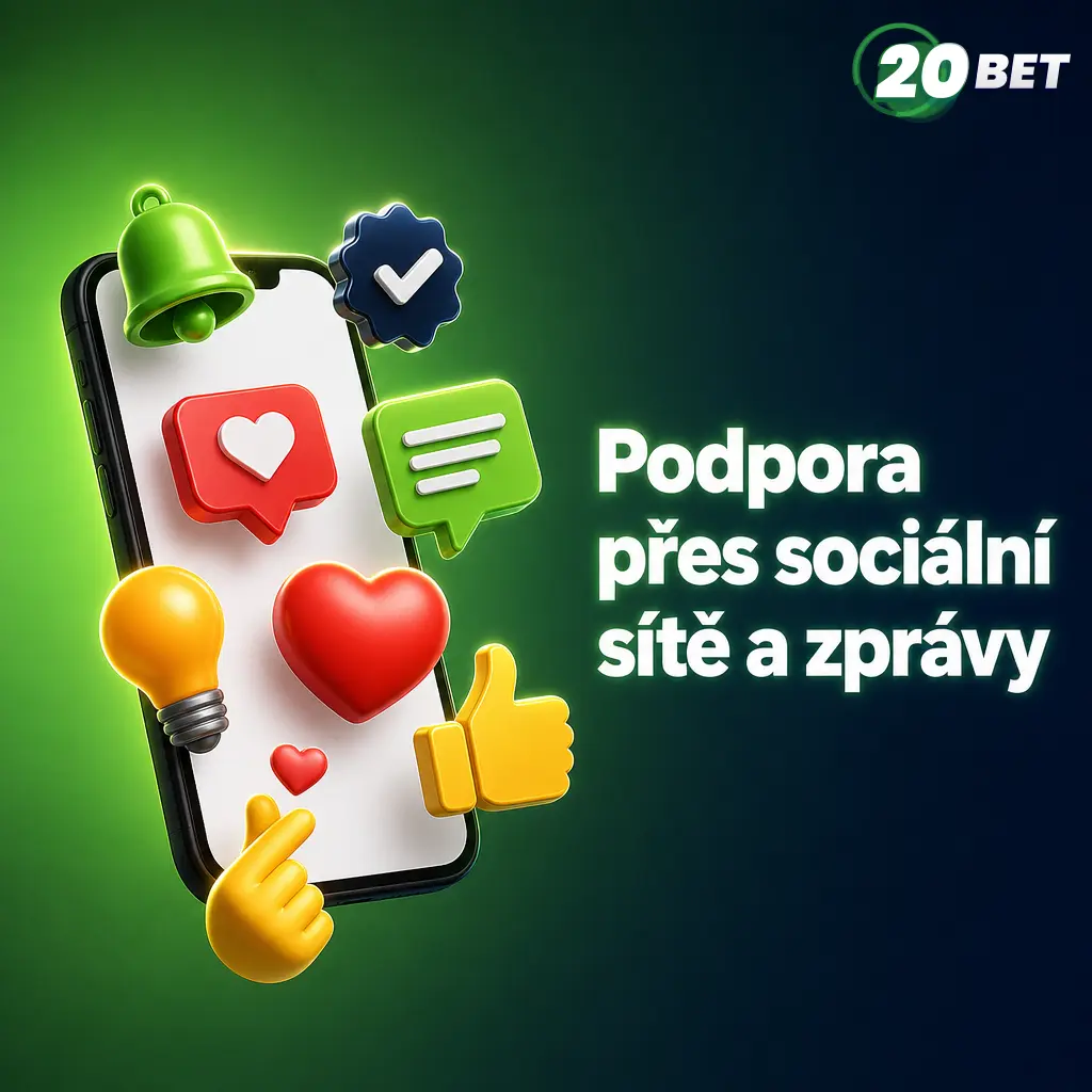 Podpora 20bet přes sociální sítě Facebook, Instagram a X pro obecné dotazy a novinky o platformě