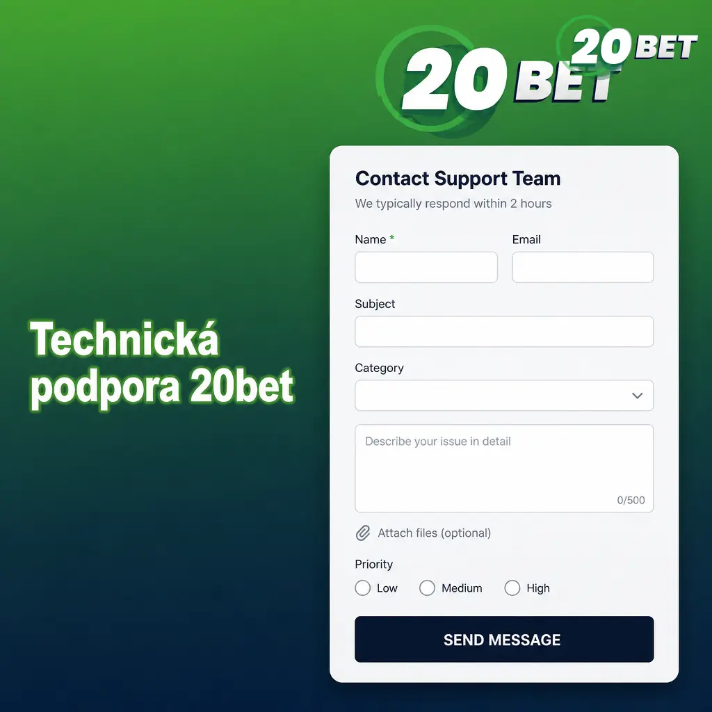 Technická podpora 20bet řeší problémy s přihlášením, platbami a funkčností her přes email nebo živý chat